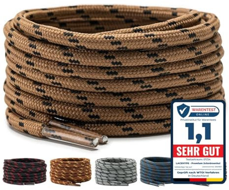 LaceHype 2 Paar - Premium Runde Schnürsenkel [ Ø4,5 mm ] Polyester für Arbeitsschuhe, Stiefel, Outdoorschuhe und Sportschuhe reißfeste Schuhbänder (Braun/Schwarz, 180cm)