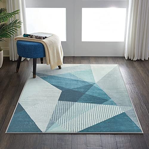 ASIinnsy Kurzflor Teppich Geometrisches Muster Abstrakt Moderne Blau Grau Rutschfest Weich Großer Schlafzimmer Wohnzimmerteppich (Blau Grau, 80 x 120 cm)