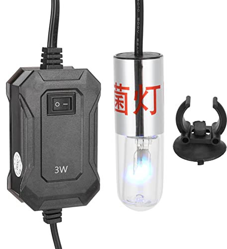 Fockety Luz de Limpieza de Acuario de 3 W, Desinfectante UV Resistente Al Agua, Luz de Tanque de Peces, Lámpara de Limpieza de Agua, Luz Sumergible de 10.000 Horas con Ventosa de Fijación para(UE 3W)