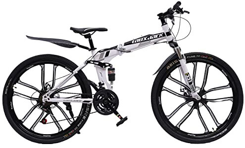 Bathrena Faltbar Mountainbike 26 Zoll Klappfahrrad 21 Gang Faltrad mit Doppeltem Stoßdämpfungsrahmen - Scheibenbremsen-Fahrräder, Vollgefederte Fahrräder, für Männer und Frauen (Schwarz)