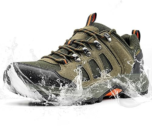 ODCKOI Wanderschuhe Herren Wasserdicht Leichte Trekkingschuhe Herren Hiking Outdoor rutschfeste Camping Bergschuhe Mountainbike Sneaker (Braun Olivgrün Orange EU 41)
