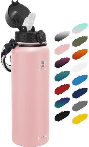 Fanhaw 1.2L Stainless Steel Insulated Sports Water Bottles with Straw for Kids, Men and Women(Pink)