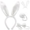 FUKPO Hasenohren Haarreif Set, Hasen Ohren Haarreifen Plüsch Hasenohren Stirnband Haarbänder Fliege Schwanz Weiß, Kaninchenohren Haarreif Ostern Bunny Kostüm Cosplay Karneval Party Kinder Erwachsene