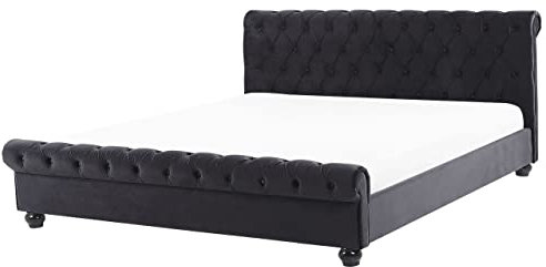 Beliani Wasserbett Samtstoff schwarz mit Matratze 160 x 200 cm Chesterfield Style Avallon