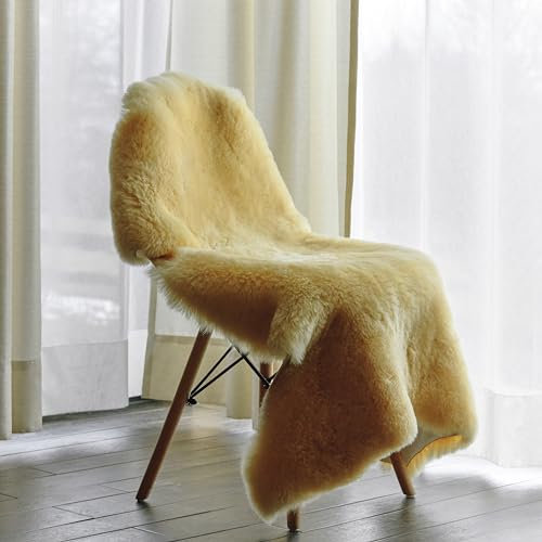 Vanuba - Lammfell 120-130 cm, Natur Weich Schaffell, Bio Lammfell Teppich, Deko Echte Teppiche für Schlafzimmer und Wohnzimmer, Flauschig Fell