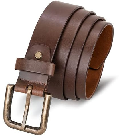 Marc Peter Texas Leder Gürtel | Herren Ledergürtel aus Büffelleder | Perfekt für Männer Jeans und Anzug | Echtleder Braun 38mm breit | Länge kürzbar