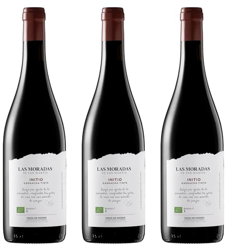 Bodega Las Moradas de San Martín - Pack de 3 Botellas de Vino INITIO - Vino Tinto Vegano de 75 cl - D.O Vinos de Madrid - Reposo en Barrica de Roble Francés - Elaborado con Variedad Garnacha
