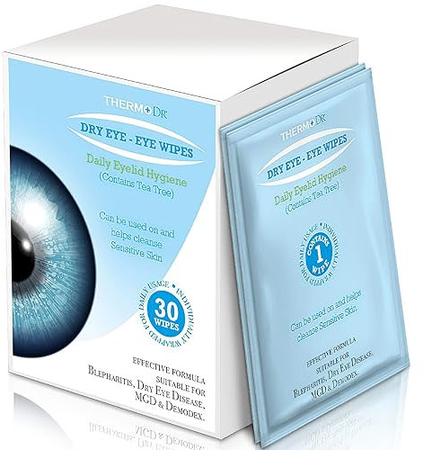 Eye Wipes for Blepharitis & Dry Eyes - Premium Tea Tree Eyelid Wipes for Stye Eye Treatment, Eyelid Dermatitis, Infections & Dry Eye Care - Gentle & Effective, 30x - By ThermoDR