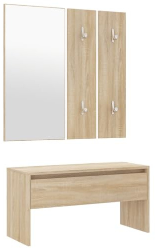 vidaXL Garderobenset, Wandgarderobe mit Bank Spiegel 2 Garderoben, Flurbank mit viel Stauraum, Garderobe Flurgarderobe, Sonoma-Eiche Holzwerkstoff