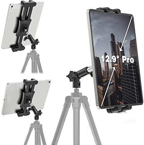 Cenawin Supporto Treppiede Tablet Treppiede Adattatore con Braccio Regolabile per Fotocamera Monopiede, Supporto Treppiede per iPad Pro iPad Air iPad Mini, 4,7–12,9 Tablet Smartphone