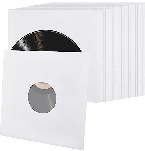 BENECREAT 20pcs 30cm Pochettes de Disques Vinyle Antistatique Blanc | Pochettes de Disques Papier Poly Doublé Couvertures Intérieures pour Disques Vinyle LP avec Film PE Doublé pour la Disques