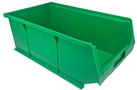 Green Storage Lin Bins | Tool Organiser Bin | Stackable Boxes for Garage | Wall Hanging Box | DIY Storage | Plastic Drawers (Large-350x205x132mm) (1 Bin)