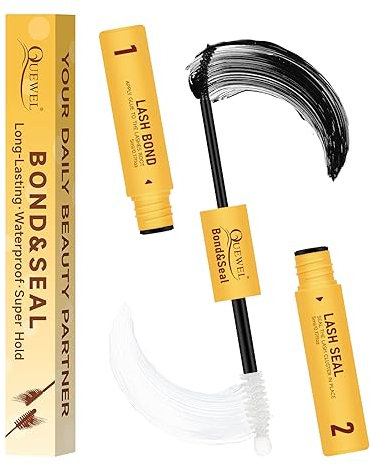 QUEWEL Eyelash Bond & Seal, Upgraded Brush Head for Easy Use, Waterproof & Strong Hold, DIY Lash Extensions at Home