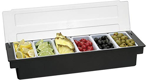TAMLED Pizza Cocktail Bar- und Zutatenbehälter mit 3-6 Einsätzen a' 0,45/0,55/0,75/1,0 l, Kunststoff Gewürzhalter, Obst, Salat, Tacco, Garniertablett Snack, Buffet, Belegstation (6 x 0,45 L)