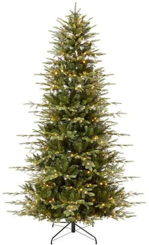 Best Choice Products 7.5ft Pre-Lit Artificial Aspen Slim Christmas Tree, Noble Holiday Décor w/ 2,136 Branch Tips, 2-in-1 Multicolor LED Lights, Cordless Connection, Metal Stand