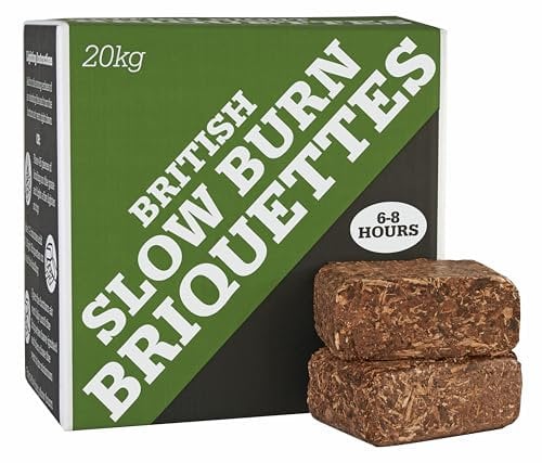 Premium Slow Burn Briquettes - 6 to 8 hours Perfect for Log Burners & Wood Stoves. 20 Briquettes Per Box .Eco Friendly – Made in Wales (1 x 20Kg Box)