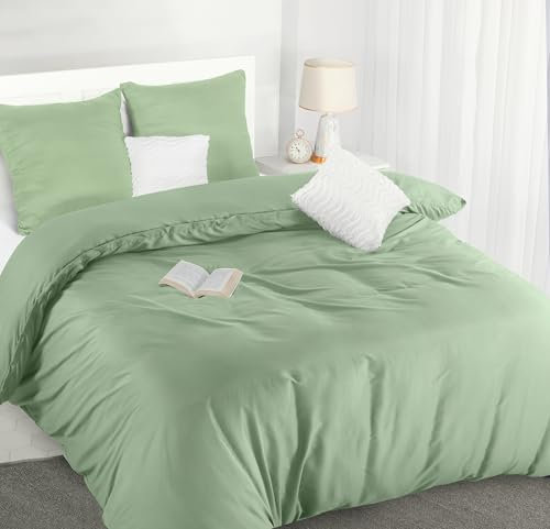 Utopia Bedding Bettwäsche 200x200 Set - Mikrofaser Bettbezug 200x200 cm + 2 Kissenbezüge 80x80 cm - Salbeigrün