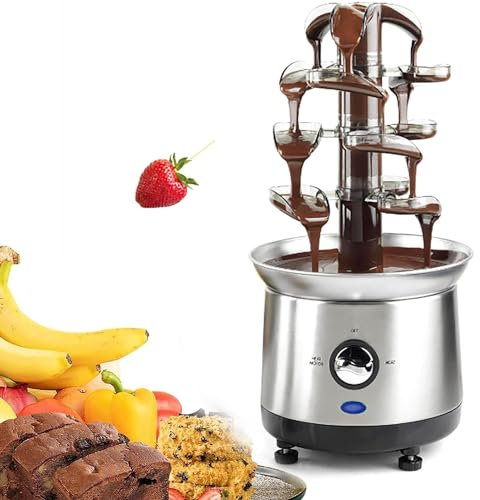 FfiMe Mini máquina de Fuente de Chocolate de 4 Niveles, máquina de Fuente de Fondue de Chocolate eléctrica de 180 W, Capacidad de 2,5 Libras de Capacidad de Chocolate Caliente para Queso Nacho, Salsa