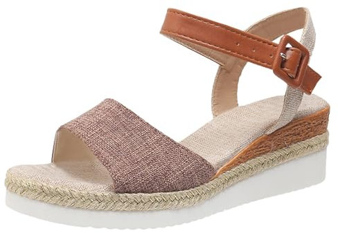 Sandali da donna, suola in corda con fiocco, leggeri, casual, scarpe da donna, bocca di pesce, suola spessa sandalo con zeppa donna estate, marrone, 41 EU