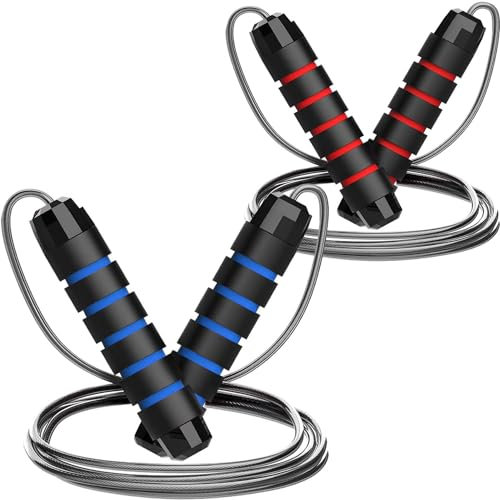 Confezione da 2 corde per saltare per allenamento, regolabili, corda per saltare ponderata per uomini, Jumprope per fitness, donne, adulti, boxe, salto per boxe, Cuerda Para Saltar Ejercicio, Speed