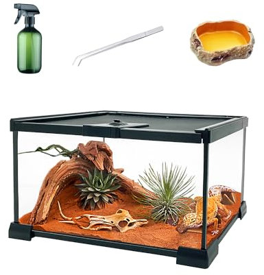 KAKOOTI Reptilienglas-Terrarien-Kit, 12 x8 x 8 Terrariengehege Amphibien-Tankkäfig mit magnetischer Schiebetür für kleine Reptilien, Amphibien und Wirbellose.