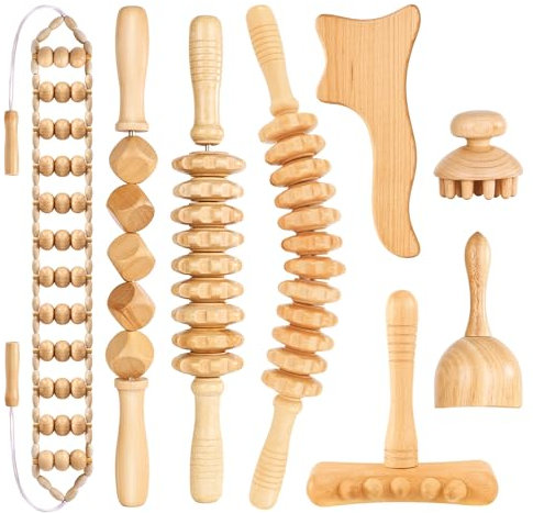 Yofuly 8 pcs Holz-Therapie-Massagegerät, Holz-Massageroller professionelles Maderotherapie Massagegerät Set für Körperformung, Lymphdrainage, Muskelschmerzlinderung, Anti Cellulite