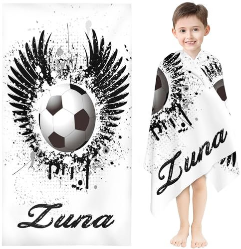 Qiqumax Fußball Personalisiert Strandtuch Mit Namen, Personalisiert Handtuch Mit Namen Badetuch Mikrofaser Strandtuch Groß 90x180cm Badetuch Handtuch Für Kinder Erwachsener (1,80 x 160 cm)