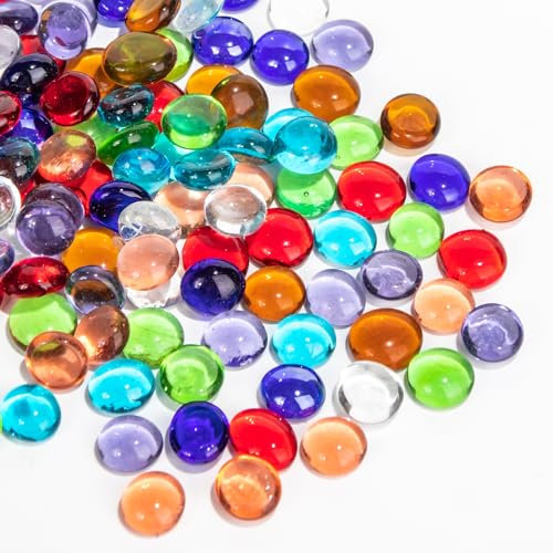 Mini Flat Glass Marbles,880g Mix Color Glass Beads for Vases, Floral Bottom Mancala Gems Pebbles Fish Tank Rocks for Table Scatter Aquarium,Vase Fillers,Home Decorative Art Craft (0.5~0.7)