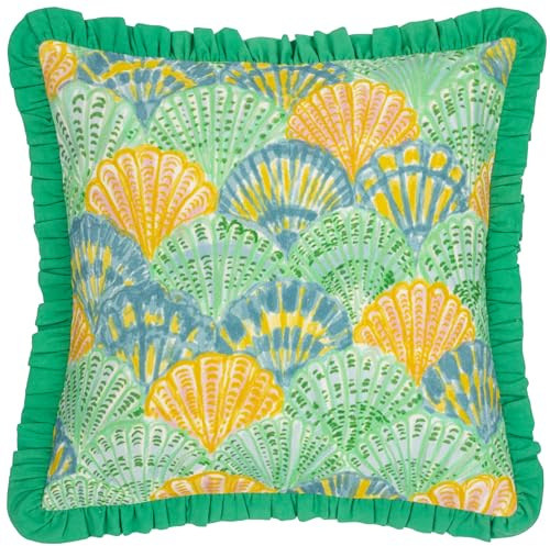 furn. Clamshells Cushion Cover – Coastal Ocean Clam Ruffle Trim Decorative Case (Green – 50x50cm)