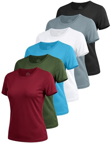 NebuKinex 6 Pack Workout Tops for Women Short Sleeve UPF Sun Protection Athletic T Shirts Quick Dry Tennis Yoga Running Crew Neck Tee-M