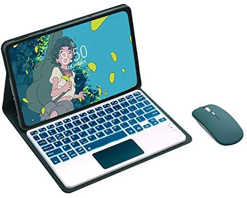 Funda con Teclado para Lenovo Tab M10 Plus De 3.ª Generación De 10,6 Pulgadas 2022, Contener Ñ,Retroiluminada En 7 Colores, Teclado Bluetooth Desmontable Con Panel Táctil, Ratón Bluetooth,Deep gree