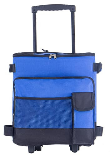 Hperu 43L großer Kühler mit Rädern und Zug, Blauer tragbarer Strandkühler mit Rädern wasserdichtem Campingkühler - Rolling Cooler Collabsible Cart Multipocket Isolierter Kühler für den Außenbereich