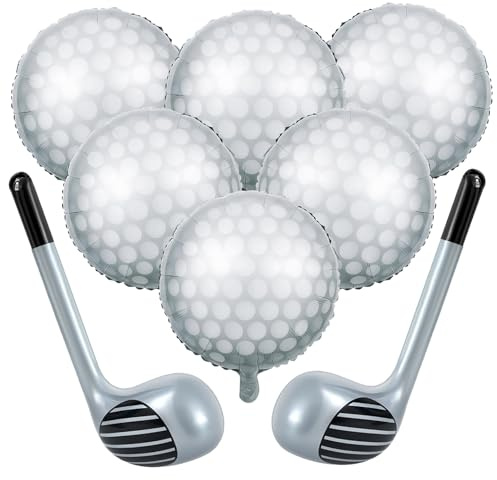 Chris.W 8 Stück Golfballons, Golf-Geburtstagsparty-Dekorationsset, 45,7 cm, riesige Golfball-Ballons und aufblasbare Golfschläger-Ballons, Folien-Zubehör für Golf-Themen-Geburtstagsparty-Zubehör