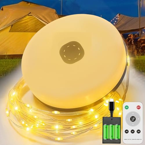 taiyongkang Aufrollbare Camping Lichterkette Doppelte Stromquelle No-Stop Lighting – 10m USB-Aufladbar, Wasserdicht, Dimmbar für Zelt, Wohnwagen, Wohnmobil & Outdoor