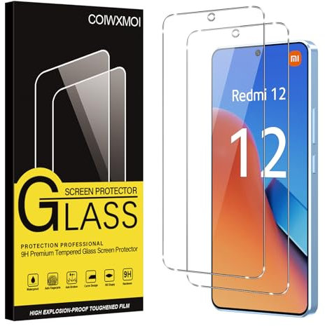 Coiwxmoi Verre Trempé pour Xiaomi Redmi 12 4G/5G 2 Pièces, Film de Protection Écran Dureté 9H Anti Rayures Résistant avec Haute Transparent Sans Bulless HD Haute Clair Protecteur D'écran pour Redmi 12