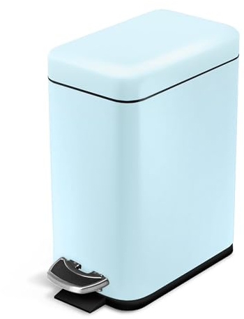 Home Zone Living Kleiner Badezimmer-Mülleimer mit Deckel und Trittpedal, Edelstahl-Mülleimer mit schlankem Design für Zuhause und Büro, mattes Puderblau, 5 Liter
