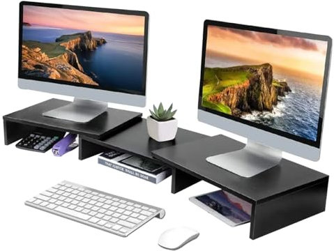 Fleau Home Monitor Riser - Laptop Stand - Laptop Riser - Desk Organizer - Screen Riser - Wood (Black natural bamboo wood finish)