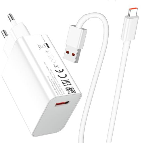 33W Caricatore Rapido per Xiaomi Mi 11 Lite con Cavo USB C 6A 1M Per Xiaomi Redmi 13x A5 Note 13 12S 11S 10S 10 Pro Turbo Caricatore Veloce con Tipo C Cavo per Redmi Note 12 10 9 Pad 6 POCO C71 M6 X5