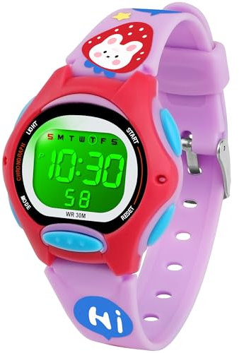DTKID Digitaluhr Kinder, 7 Farben Kinderuhr Junge Mädchen, 3 ATM wasserdichte Sports Outdoor Armbanduhr Kinder Mit Timer, Wecker, Kalender