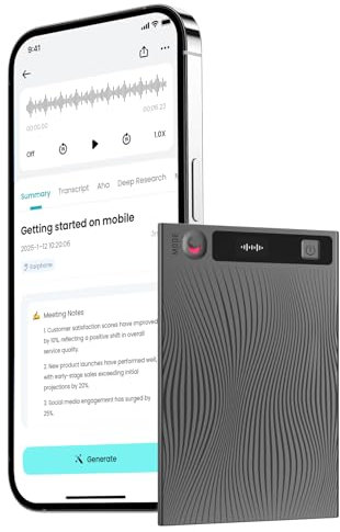 Mobvoi TicNote Registratori vocali digitali AI con Memoria da 64 GB, con Custodia, Controllo App, Oltre 100 Lingue, Trascrizione e Riepilogo con AI Shadow, Registratore Audio Digitale per Telefonate