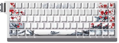 JSJTKeys Plum Blossom Theme White Keycap,PBT Side Printed Translucent Keycaps, 74 Keys Cherry Profile Keycap Set Suitable for Cherry MX Switches 60/61/65/67/68 Mechanical Keyboards(Key Caps Only)