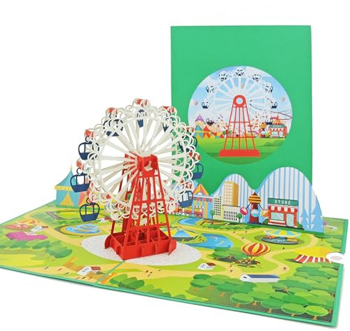 Favour Pop Up® - Freizeitpark Kirmes 3D – Handgefertigte Grußkarte mit Einschiebekarte & Umschlag – Glückwunschkarte für Geburtstage, Feste, Gutscheine & Geldgeschenke XP122