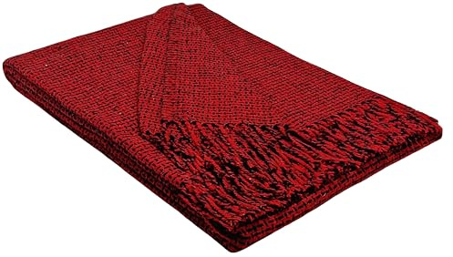 STTS International Decke sehr weiches Plaid Wohndecke Kuscheldecke in versch. Farben Palmera (Rot-Schwarz (R))