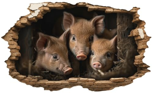 Samunshi® Wandtattoo Wandriss mit 3 kleinen Schweinen Fenster in andere Welt Portal Wanddekoration Wandsticker für Kinderzimmer Wohnzimmer Wanddeko Küche 30x18cm