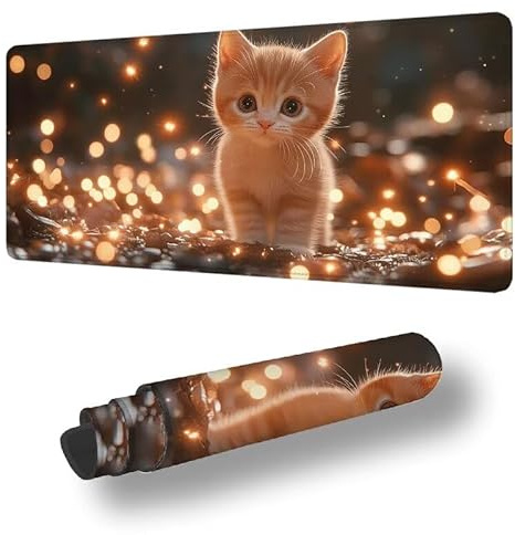 Tapis de Souris XXL 1200 x 600 mm Grand Tapis de Souris Gamer ChatSous Main Bureau Bords Cousus Imperméable Antidérapant pour PC, Ordinateur Portable Améliore la Précision et la Vitesse, Animal S-4080