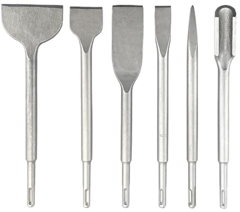 6pcs SDS Plus Hammer Chisel Set, Pointed/Flat/Groove Masonry Concrete Drill Bit for Tile Removal, Wall Chasing