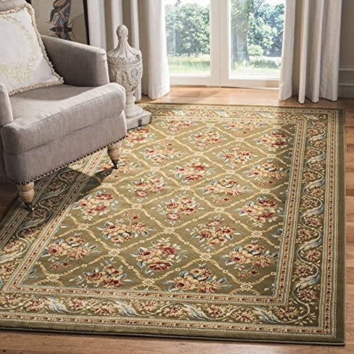 SAFAVIEH Lyndhurst Collection Area Rug - 5'3 x 7'6, Green & Green, Traditional Floral Trellis Design, Non-Shedding & Easy Care, Ideal for High Traffic Areas in Living Room, Bedroom (LNH556-5252)