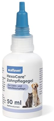Alfavet HexoCare Zahnpflegegel 50 ml, für Hund, Katze, Nager, gegen Zahnstein und Zahnfleischentzündung, mit Chlorhexidin und Tris-EDTA und Katzenminze