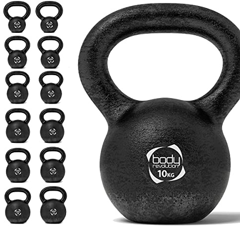 Body Revolution - Cast Iron Kettlebell Weight Set - 10kg Kettlebells - Cardio, Aerobics & HIIT Kettle Bell Exercise Weights & Gym Equipment