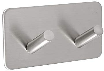 Stick On Robe Hooks Double Stick On Hooks on Self Adhesive Backplate - Brushed Stainless Steel